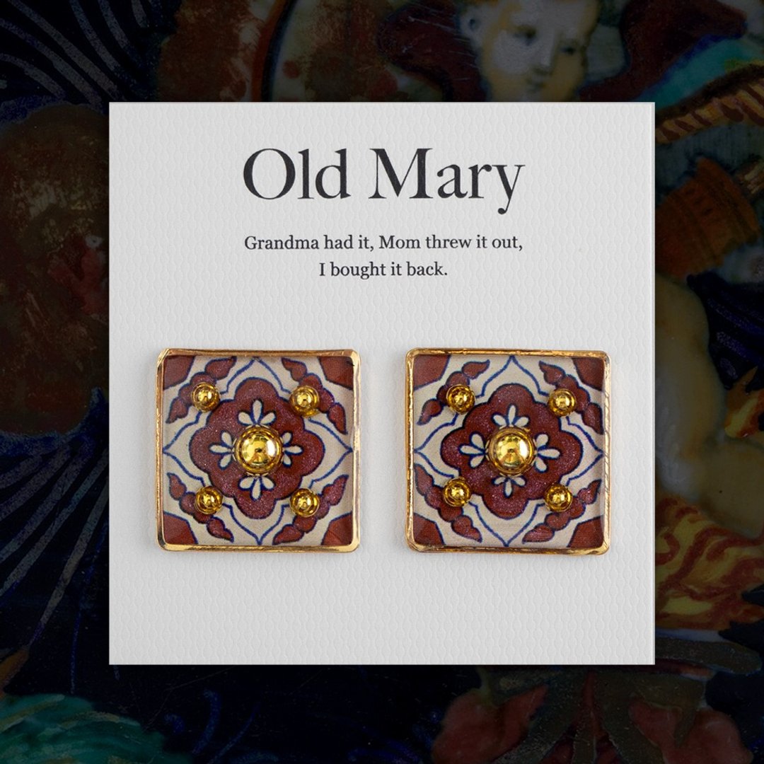 耳环 | Talavera Red Tiles | 925纯银抗敏 - 耳环/耳夹 - 树脂 红色