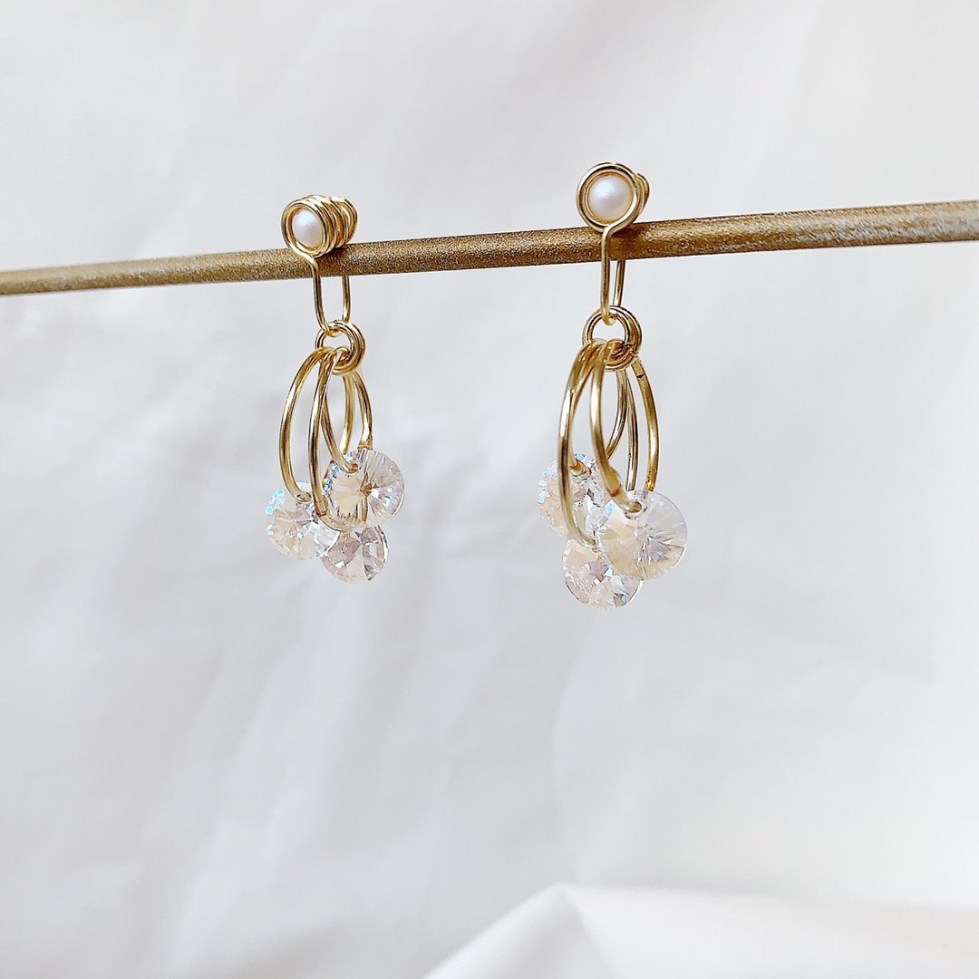 YLANG【流金岁月】立体多圈水晶耳环Swarovski/艺术铜线 - 耳环/耳夹 - 其他金属 