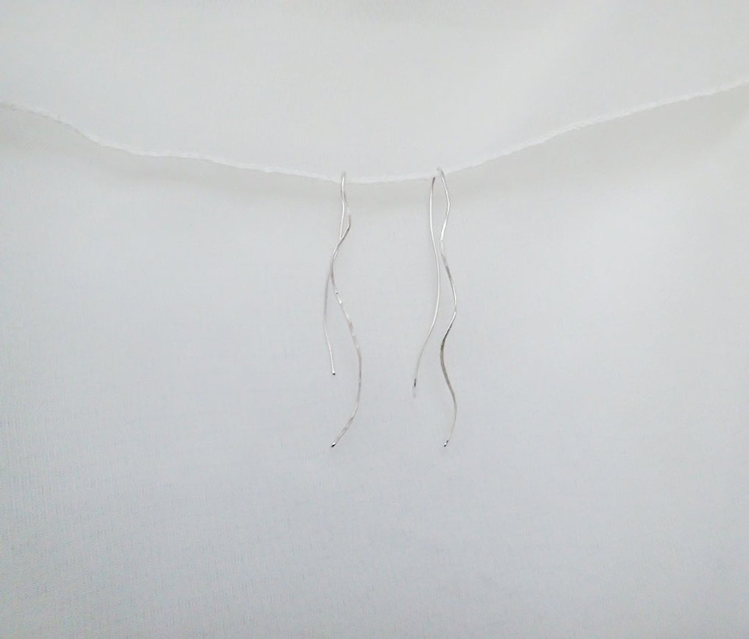 细流印象, 0.7MM-999纯银线, 锻敲, 耳针式耳环 - 耳环/耳夹 - 其他金属 银色