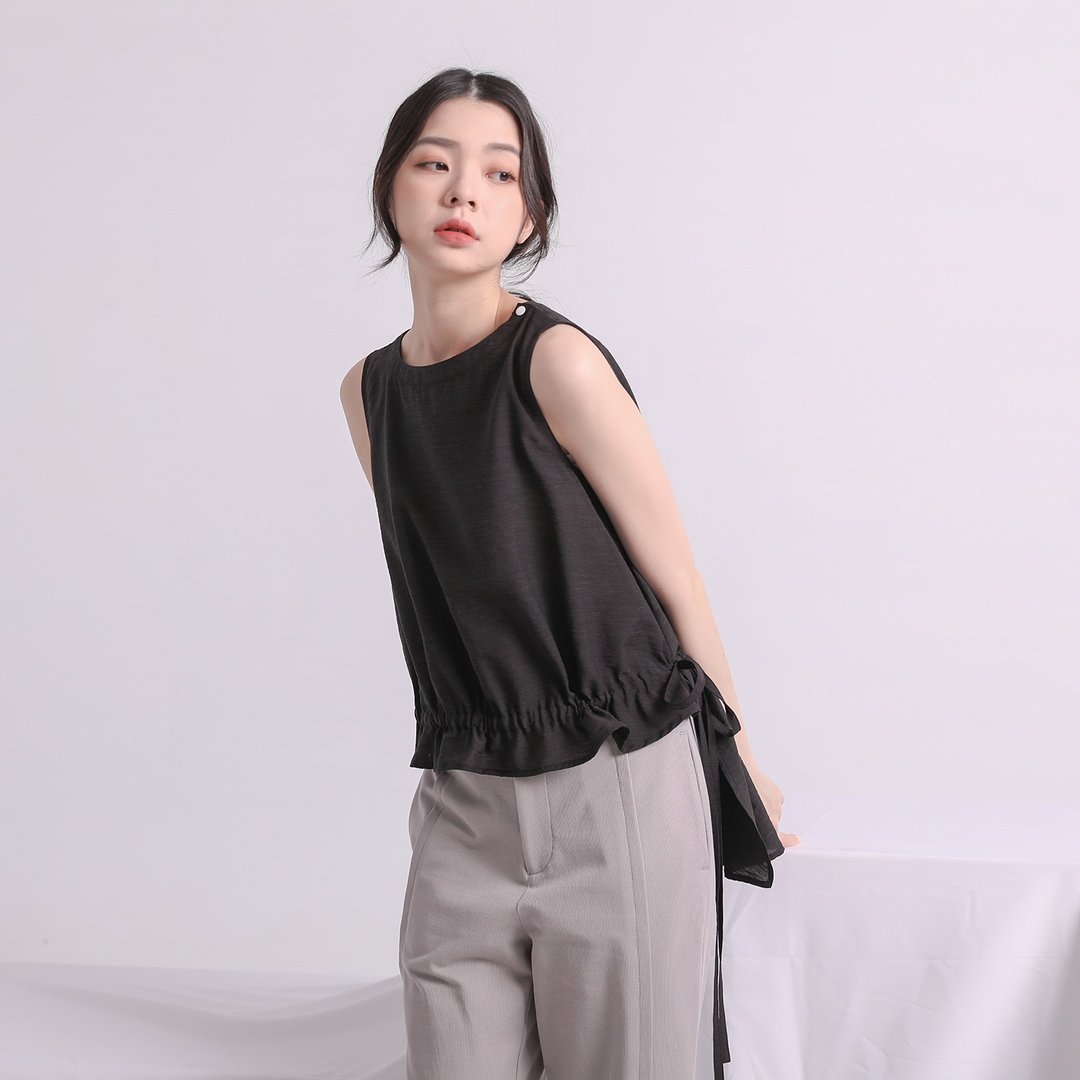 Jieli_结缡皱褶背心_21SF006_寂寞黑 - 女装背心 - 棉 黑色