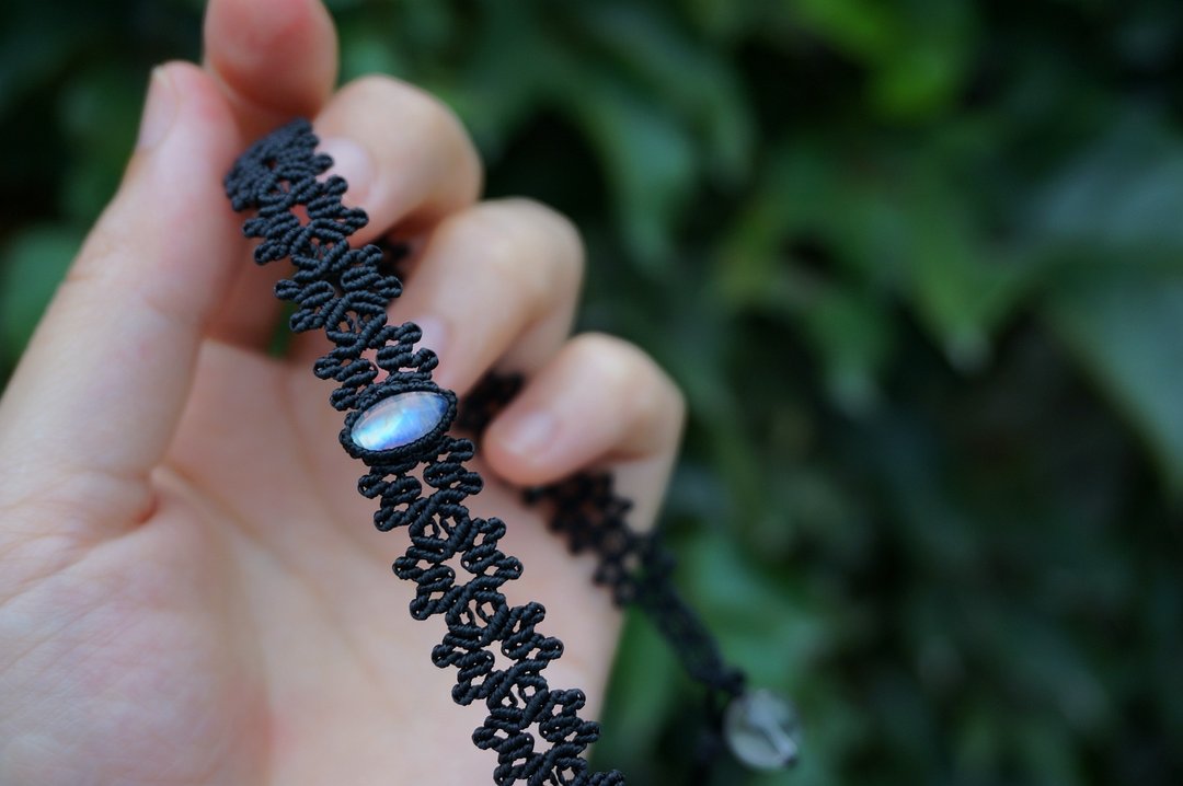 原创设计天然石macrame手工编绳月光石颈链 moonstone choker - 颈链 - 宝石 