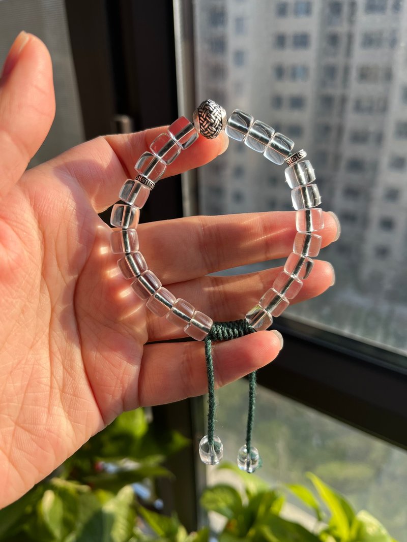 10A级天然白水晶直切桶珠手链伸缩绳款男女款单圈情侣款纯银手链 - 手链/手环 - 水晶 