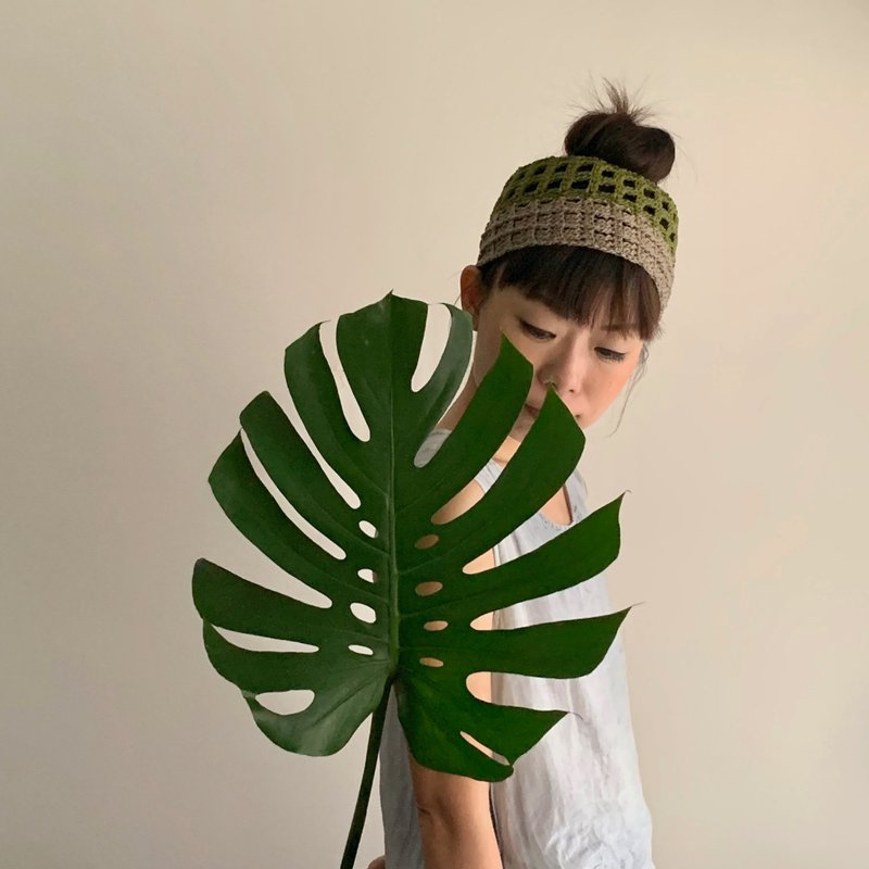 特宽手工鈎织棉麻髪带 - 发饰 - 棉．麻 绿色