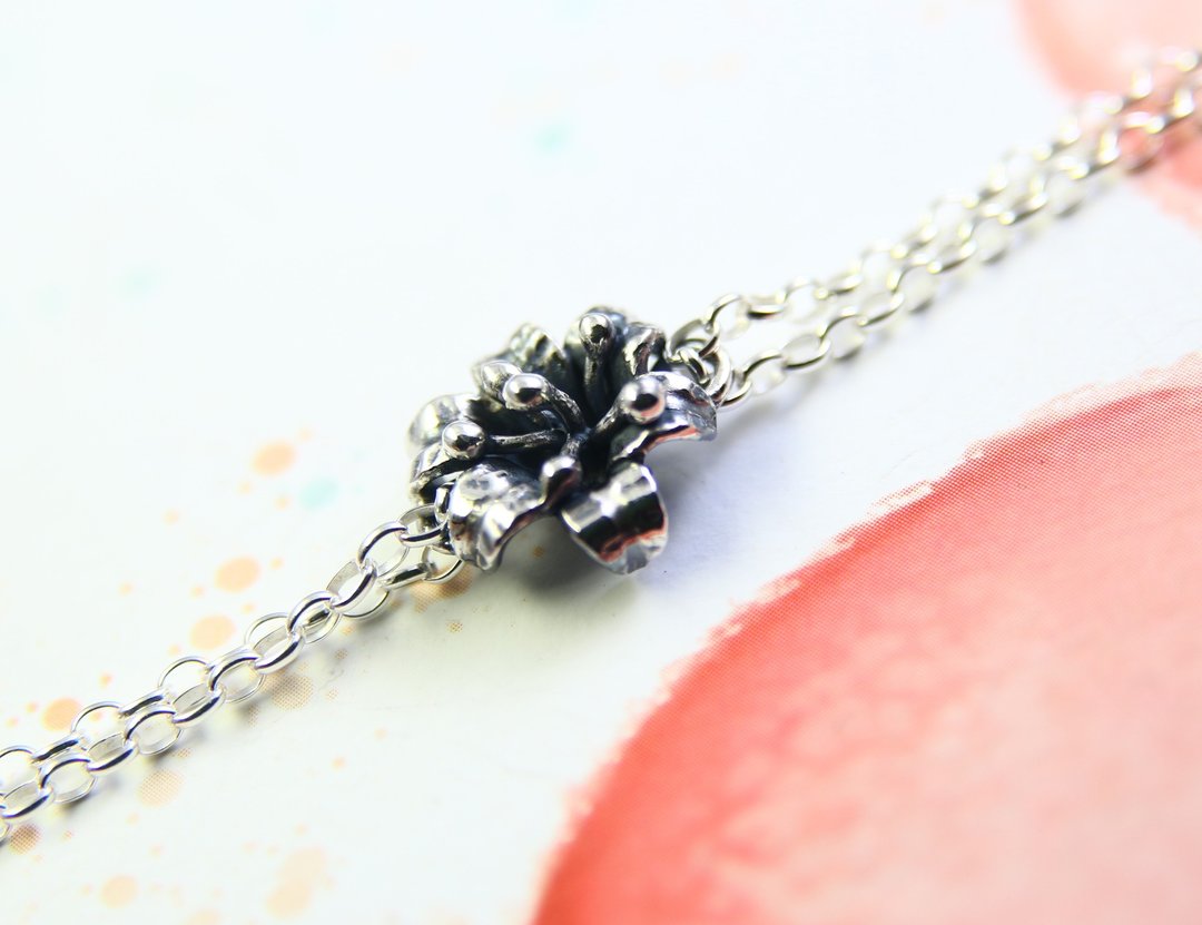 免费刻字【纯洁百合】百合手链/纯银手链/Sterling Silver Lily - 手链/手环 - 纯银 银色
