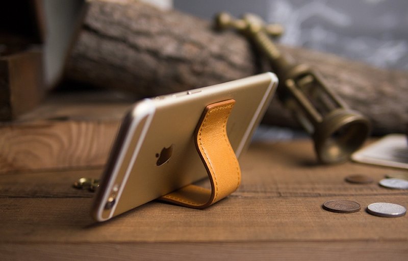 多功能皮革钥匙圈 Keychain Stand - 焦糖棕 -卷线器、立架- - 耳机收纳 - 真皮 橘色