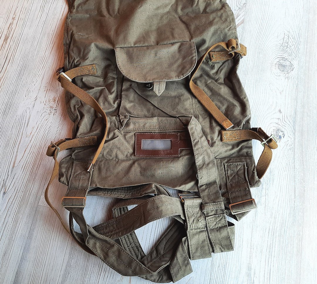 Soviet army khaki military bag - vintage Russian soldier backpack - 后背包/双肩包 - 棉 绿色