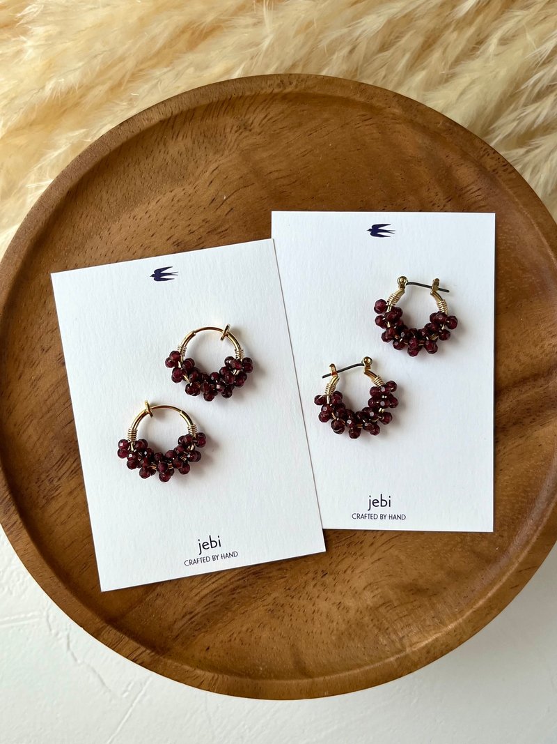 1月 小巧圆圈 耳环 夹式耳环 石榴石 诞生石 - 耳环/耳夹 - 半宝石 紫色