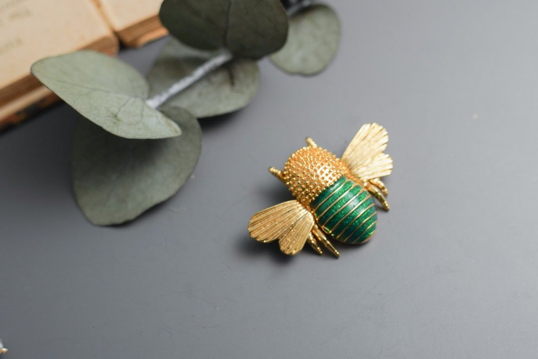 美国古董无标记厚镀金高彩度珐琅手工昆虫胸针Insect brooch - 胸针 - 其他金属 金色
