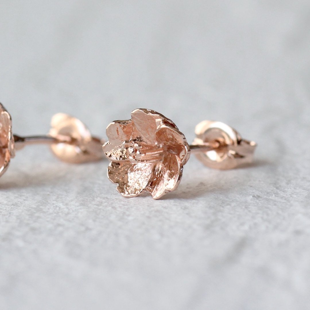 -粉金- 樱花 耳针 花耳环 /Cherry blossom earrings -pink gold- - 耳环/耳夹 - 纯银 粉红色