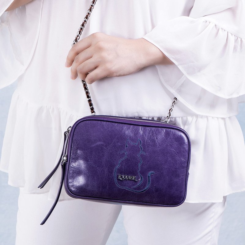 真皮侧背包/斜挎包/牛皮女包/油蜡皮刺绣链条 - 侧背包/斜挎包 - 真皮 