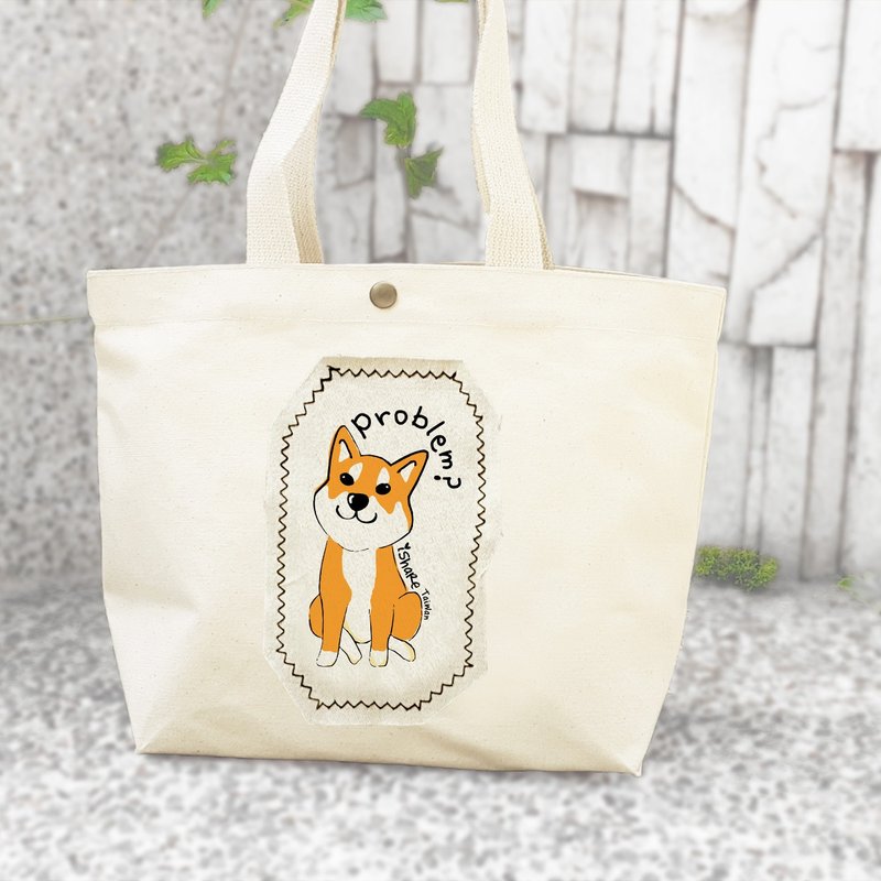 柴犬-手工车缝印制 无染(胚布)帆布袋手提袋/肩背袋 (小提袋/环保袋/随身包/便当袋/小托特) - 其他 - 棉．麻 白色