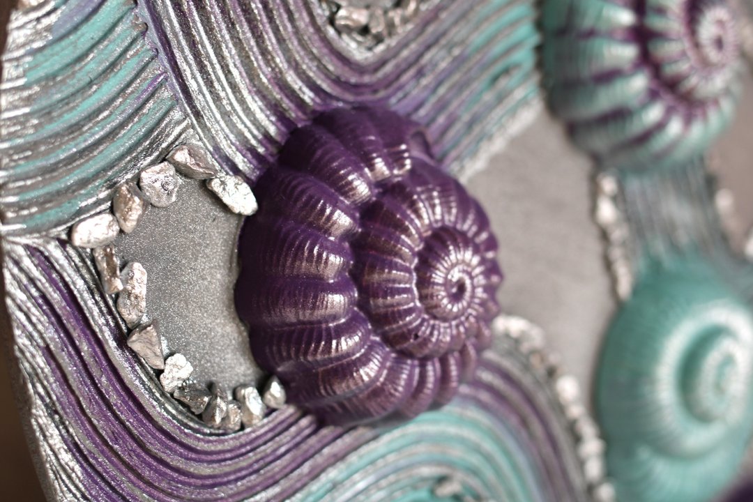 Colorful plaster sea shells, abstract wall decor, minimalist textured painting - 墙贴/壁贴 - 其他材质 