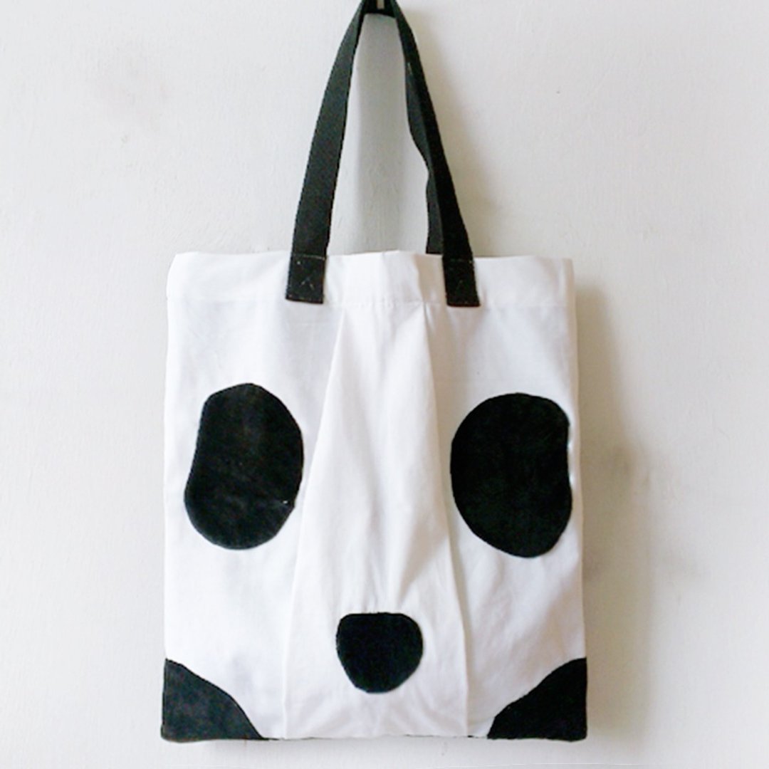 熊猫造型, 厚帆布布袋, 全人手制Tote Bag - 手提包/手提袋 - 棉 白色