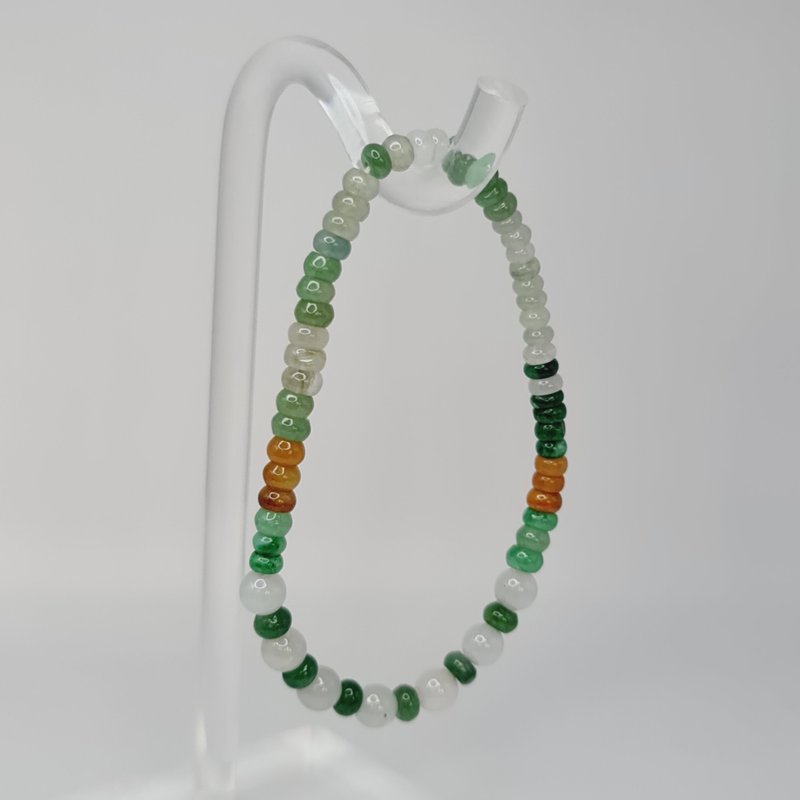 冰种放光设计款三彩手串 手珠 珠串 | 天然缅甸玉A货翡翠 - 手链/手环 - 玉石 