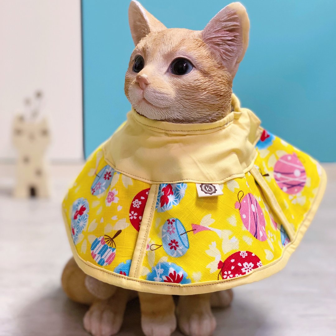 猫咪专用头套 防抓防舔 伊莉莎白项圈 - 衣/帽 - 棉 黄色
