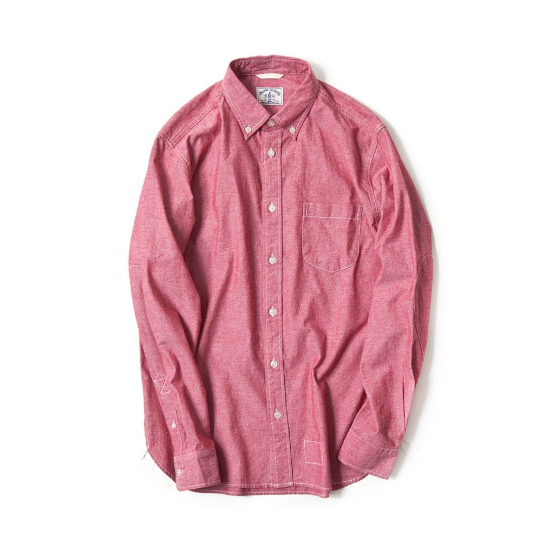 ISLAND SCOUTS日本精棉青年布Chambray Patch 红色轻工装衬衫 - 男装衬衫 - 棉 红色