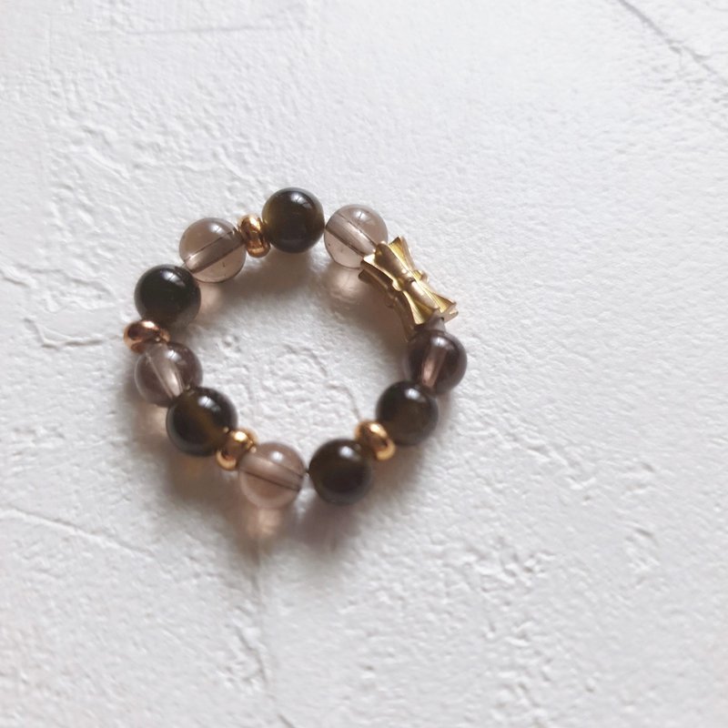 茶墨漫香天然晶石尾戒(金沙黑曜石.茶水晶)防小人.辟邪.稳定舒缓 - 戒指 - 水晶 黑色