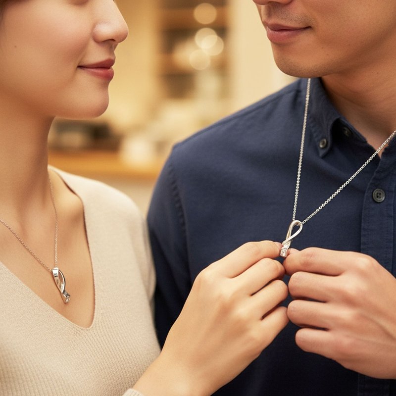 【比法一生】纯银对坠—永恒轨迹  情侣对坠 定制化雷射刻字 - 项链 - 银 银色