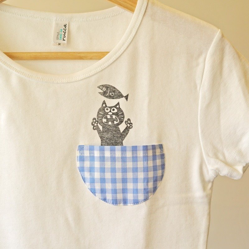 一只猫弹出T恤衫 | 白色 - 女装 T 恤 - 棉．麻 白色