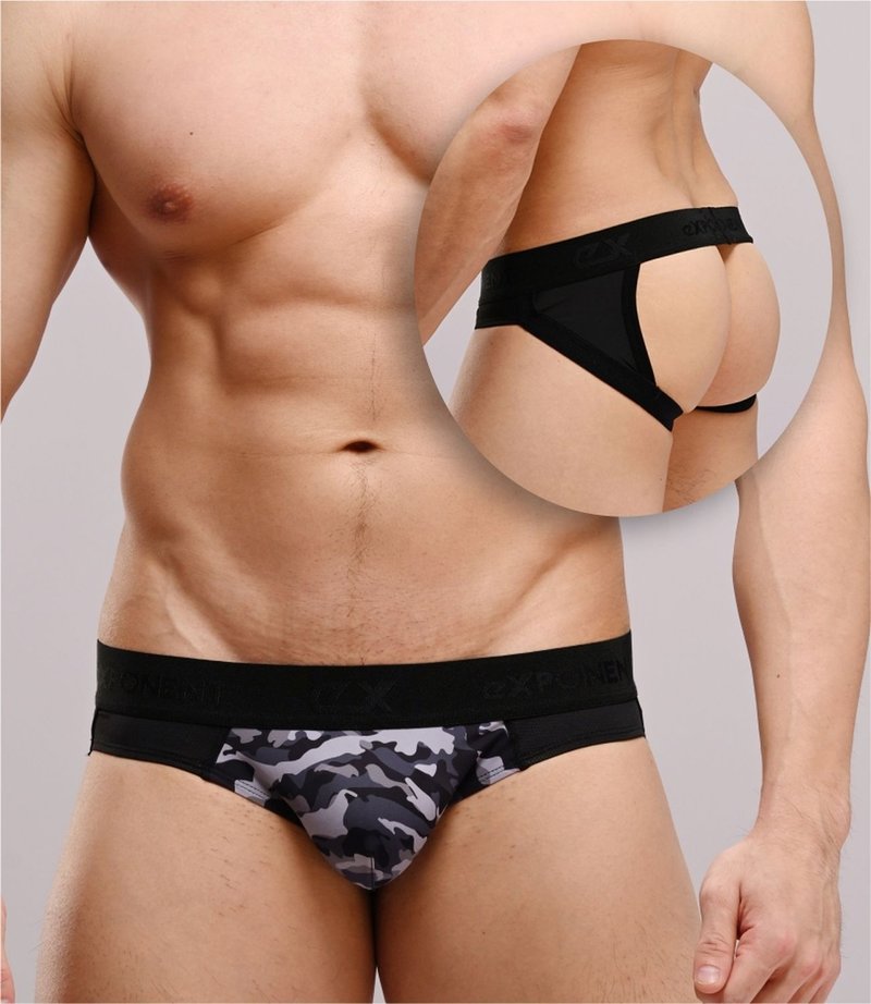 (3色)DYNA Smooth 迷彩经典款 超滑顺凉感 提臀后空内裤-迷彩灰 - 男士内衣裤 - 尼龙 灰色