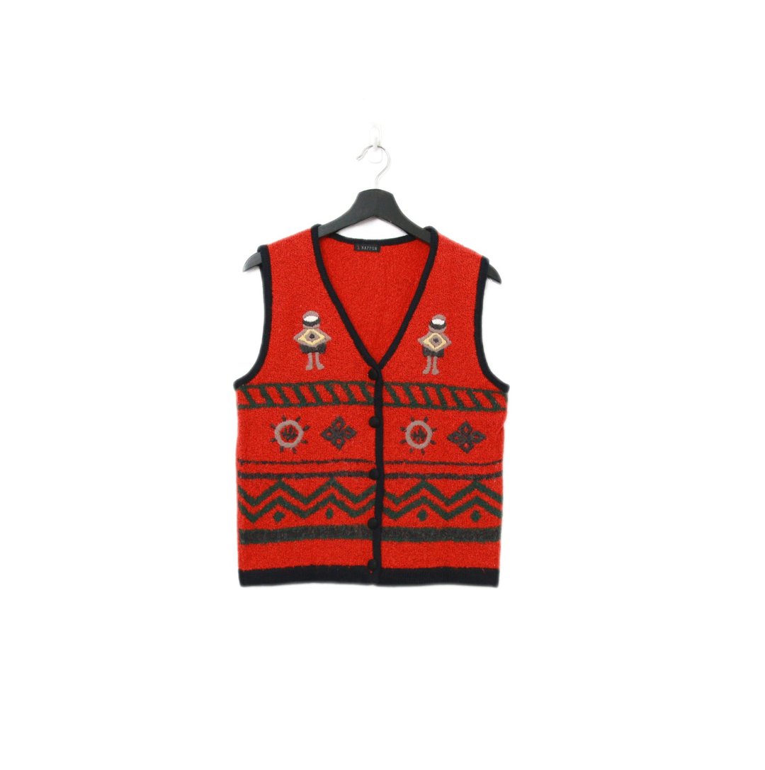 Back to Green-复古毛料背心 正红图腾 v-01/sweater vest - 女装背心 - 羊毛 