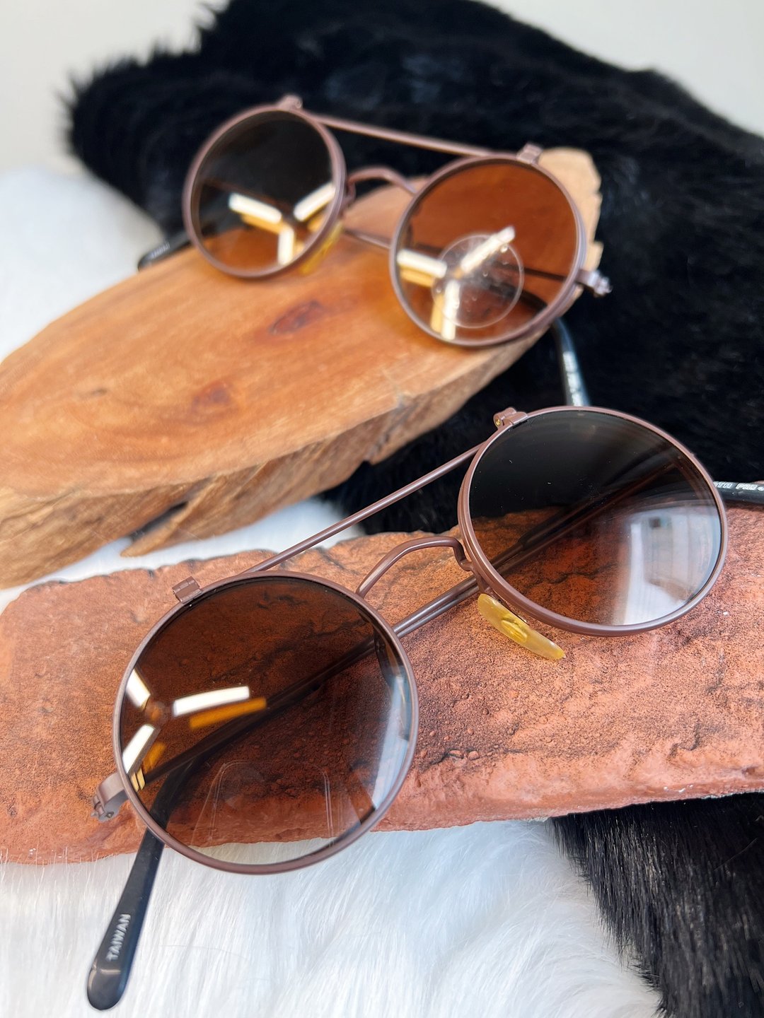 咖茶褐色双层墨镜框 太阳眼镜古董额縁 サングラス/sunglasses - 眼镜/眼镜框 - 其他金属 咖啡色