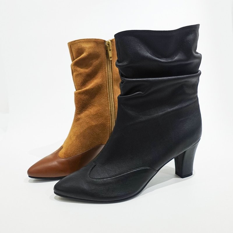 Gisele 复古拼接短靴(两色)MIT款 - 女款短靴 - 真皮 咖啡色