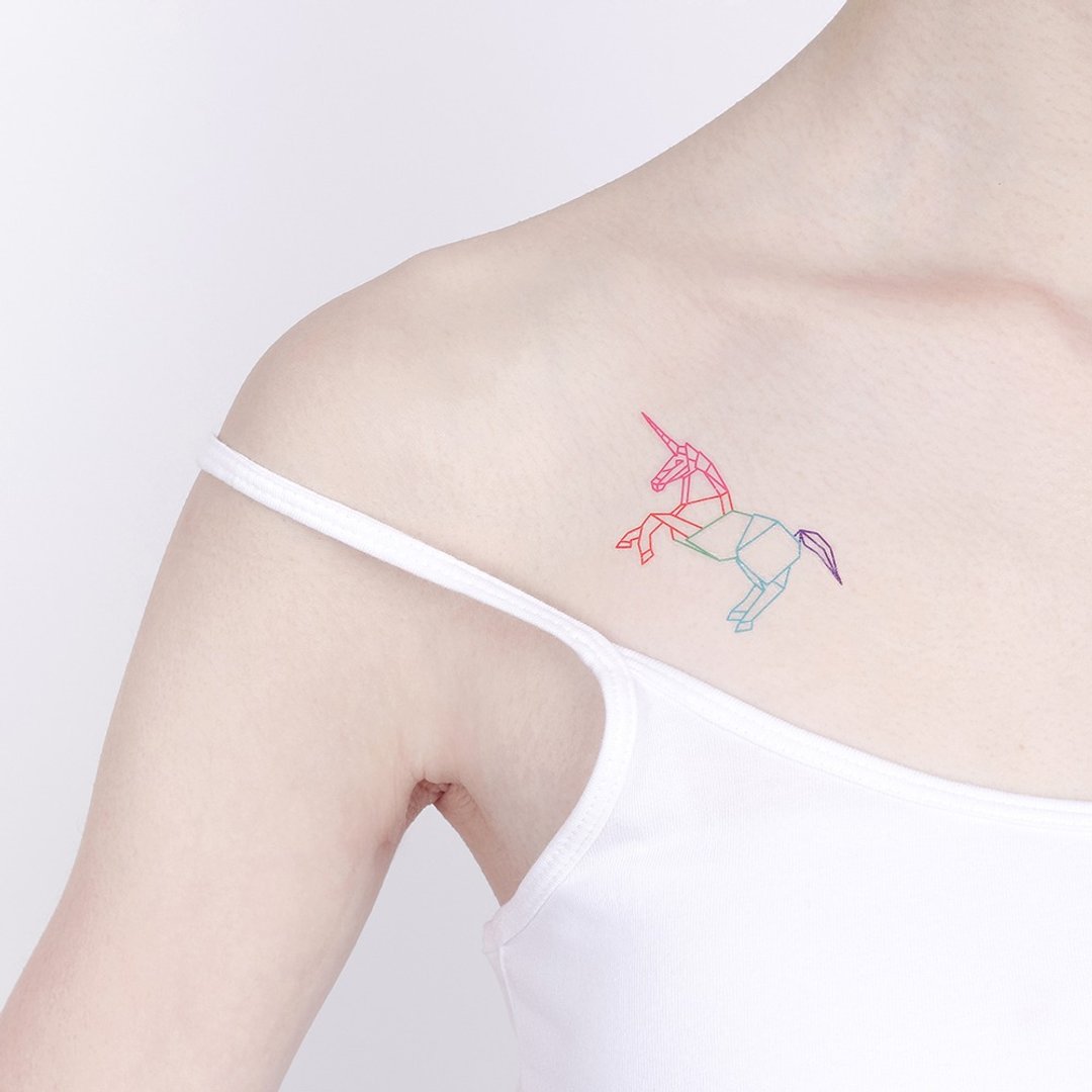刺青纹身贴纸 / 折纸几何 独角兽 彩虹马 Surprise Tattoos - 纹身贴 - 纸 多色