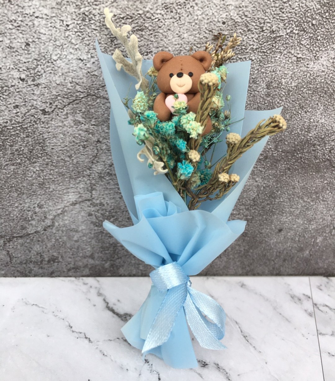 Eudora House 迷你小熊花束、水蓝色系、生日礼物、教师节花礼 - 干燥花/捧花 - 植物．花 