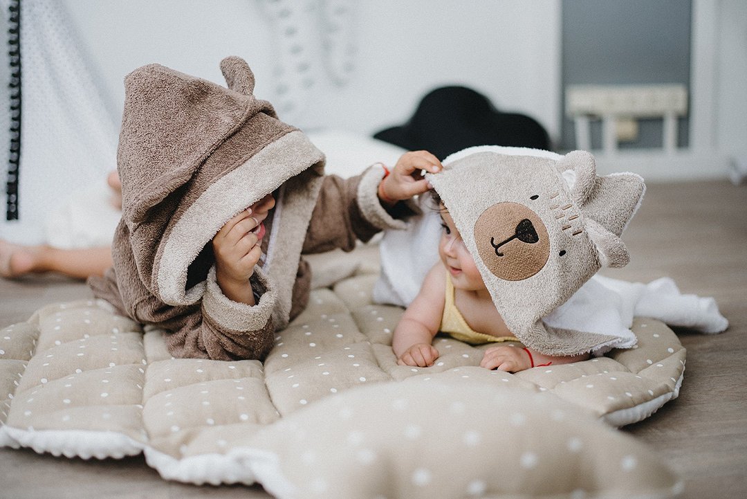 Teddy Bear Hooded baby towel - unisex white newborn towel with ears - 毛巾浴巾 - 棉 白色