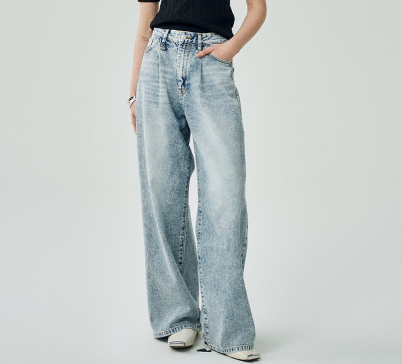 【雅痞天丝】法式簡約/松弛感阔腿/显瘦牛仔裤 - 中性裤装 - 棉．麻 蓝色