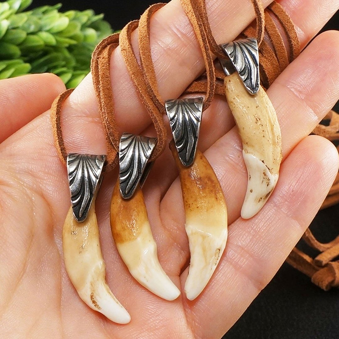 Real Wolf Tooth Necklace Brown Wolf Teeth Fang Tusk Pendant Necklace Jewelry - 项链 - 其他材质 咖啡色