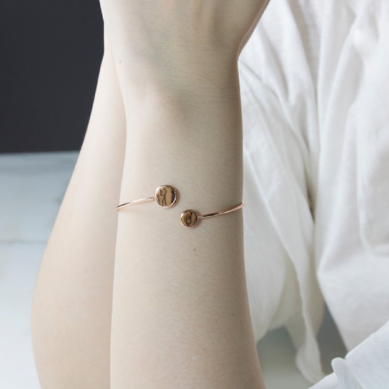 双金豆蔻橄榄木手环(可调节手围)--925纯银手链 - 手链/手环 - 纯银 金色