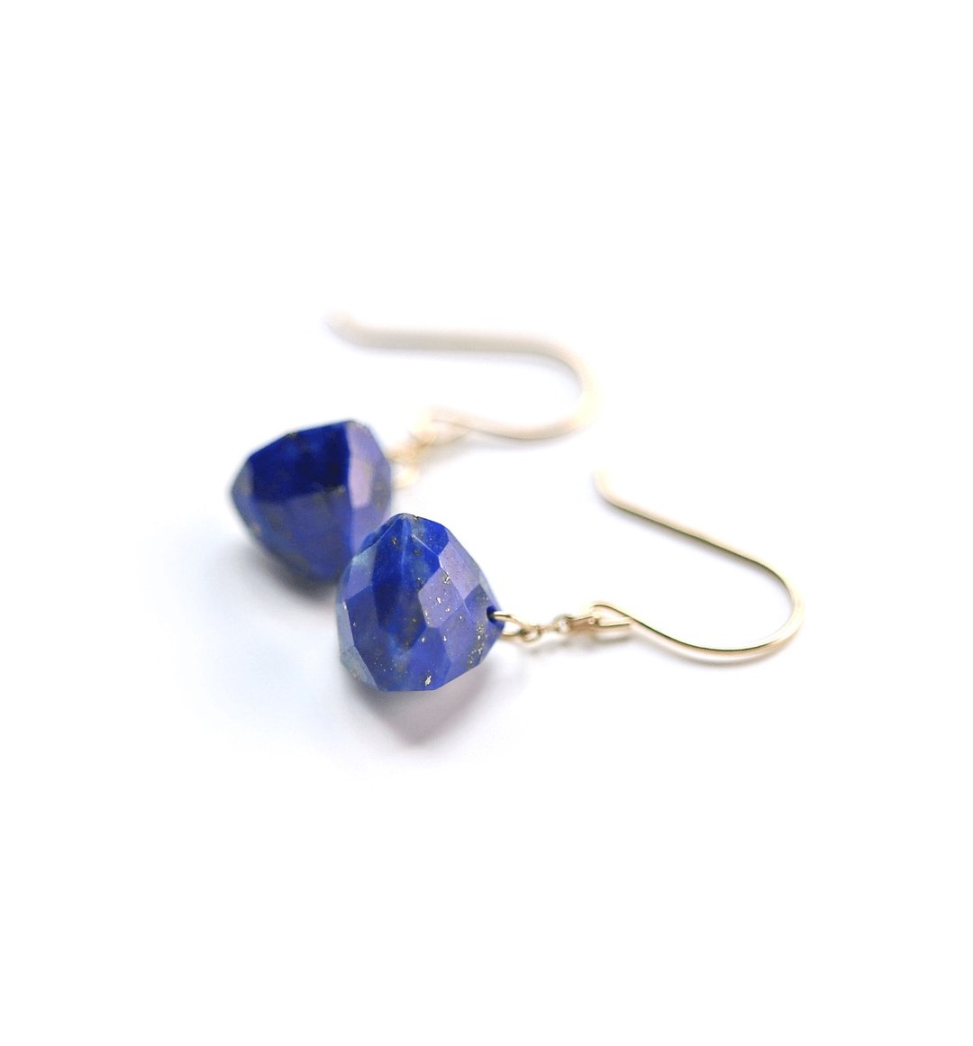 December Birthstone Night Sky Star Lapis Lazuli (Trilliant Cut) K10 Hook Earrings ~ESPOIR~ - 耳环/耳夹 - 宝石 蓝色