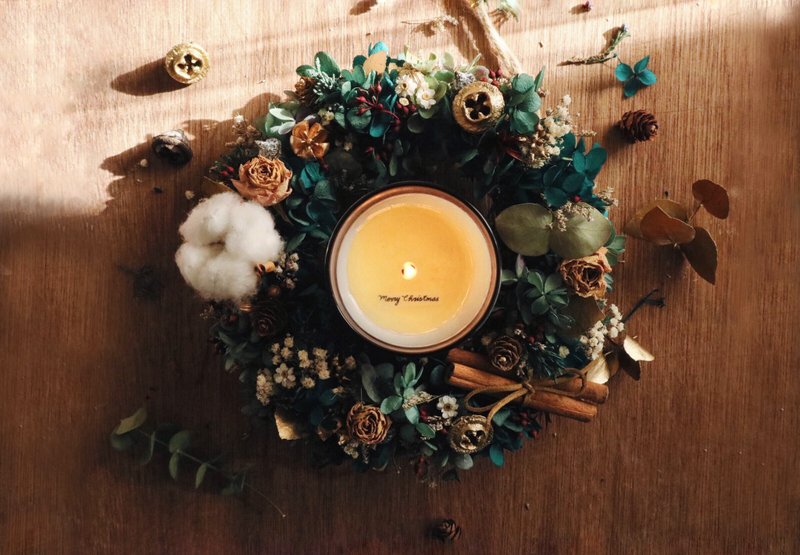 耶诞花圈蜡烛礼盒/圣诞礼盒/手写文字蜡烛/挂饰/圣诞 复古ver. - 摆饰 - 其他材质 