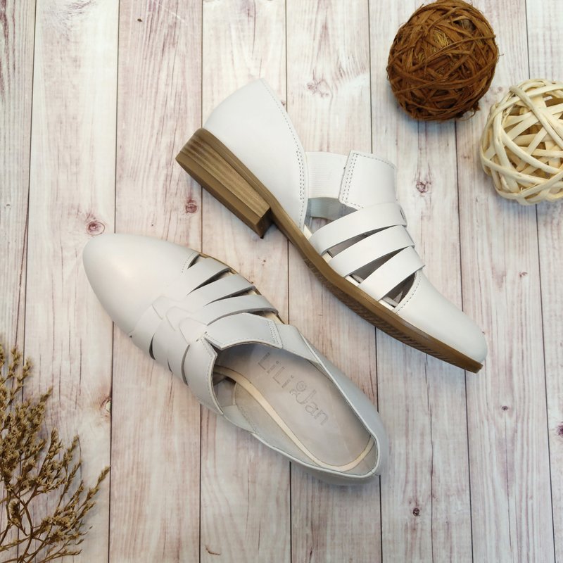 零码-【复刻女爵】条纹镂空绅士便鞋_纯粹白(25) - 女款牛津鞋/乐福鞋 - 真皮 白色
