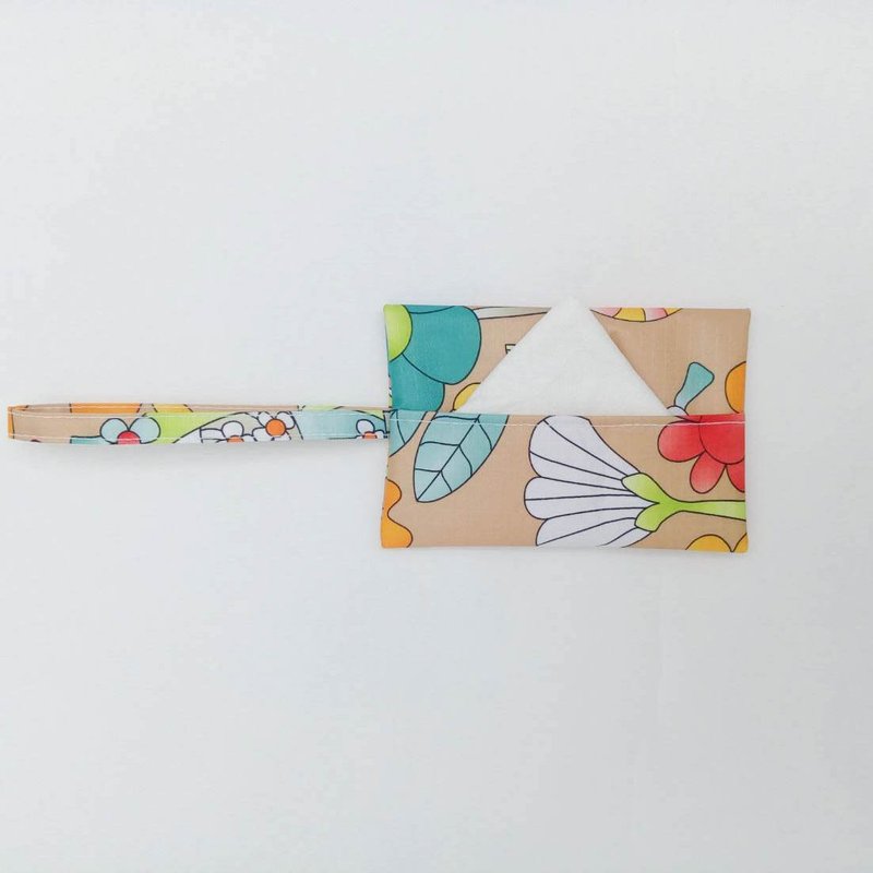 浅橘印花袖珍面纸套-防水 - 纸巾盒 - 棉．麻 橘色