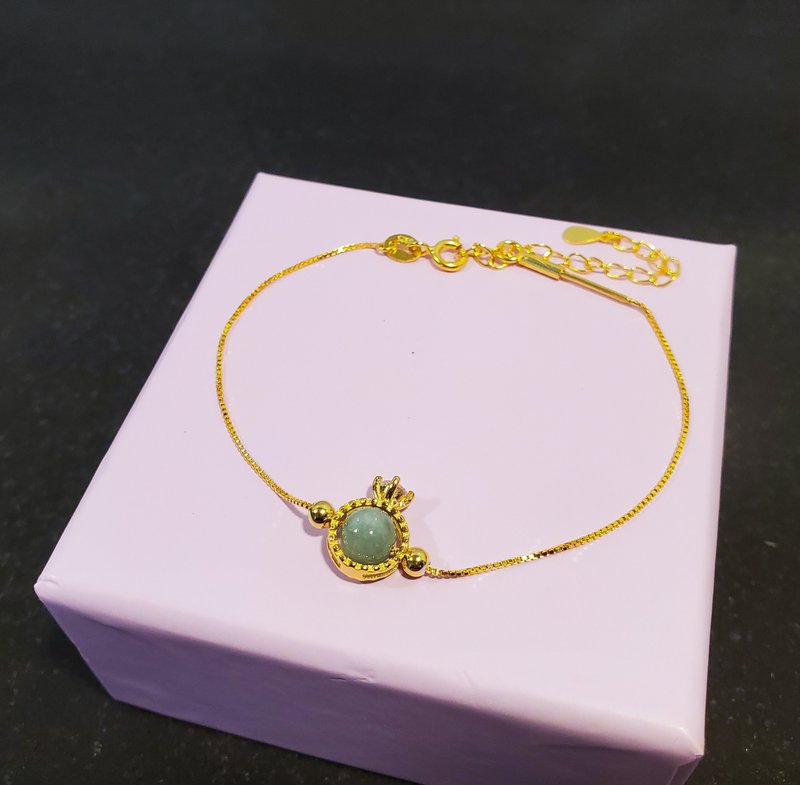 【专属好姊妹礼物】璀璨皇冠。天然玉石。925纯银镀真金手链 - 手链/手环 - 珍珠 金色