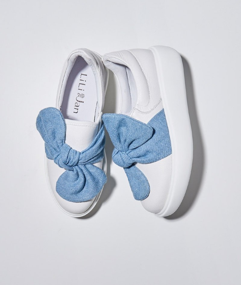 【飞吧玛莉】大蝴蝶结真皮厚底休闲鞋_蓝精灵 - 女款牛津鞋/乐福鞋 - 真皮 白色