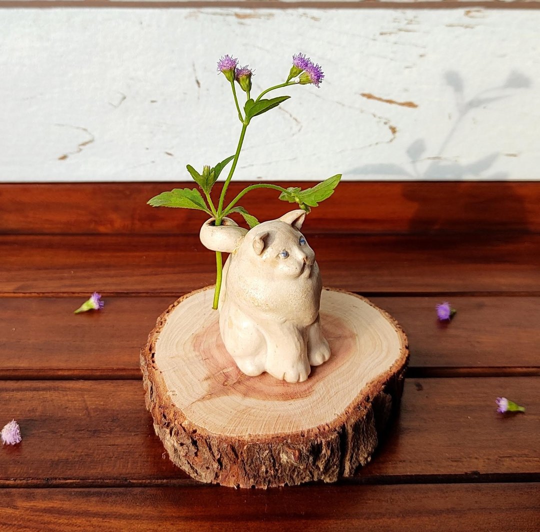猫猫香插-小花插-小草插-香插座-手作陶 - 花瓶/陶器 - 陶 