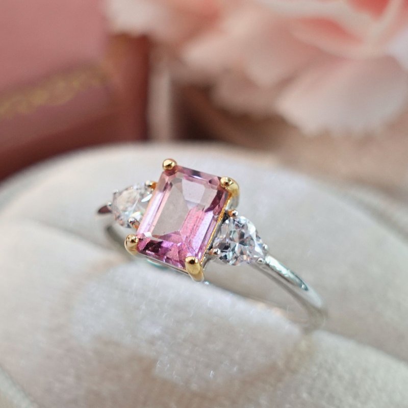 糖果碧玺 天然粉色碧玺 能量电气石 简约柔美设计款 纯银戒 订制 - 戒指 - 纯银 粉红色