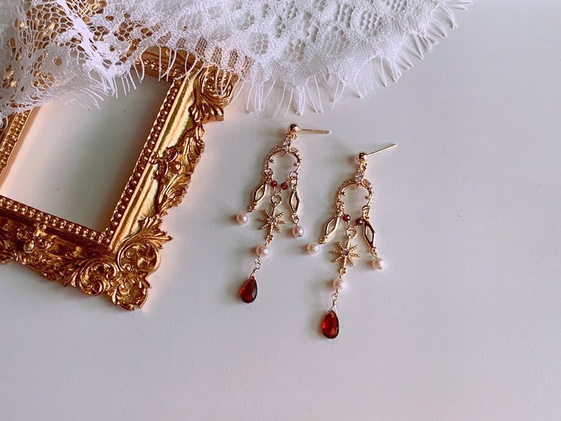 吸血鬼的祝福 | 耳环 - 耳环/耳夹 - 半宝石 红色