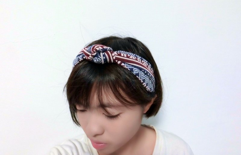 红蓝图腾~拧花发带  hairband  *SK* - 发带/发箍 - 棉．麻 多色