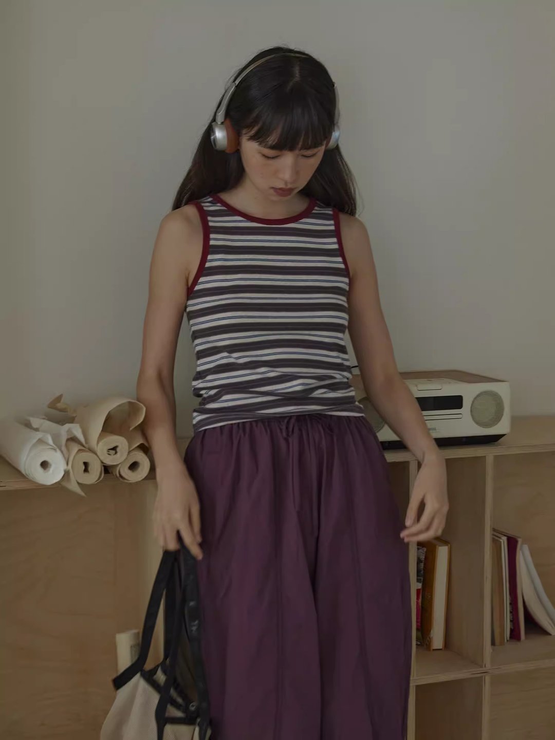 odd maker基础复古撞色慵懒修身撞色条纹吊带背心女纯色内搭上衣 - 女装上衣 - 棉 