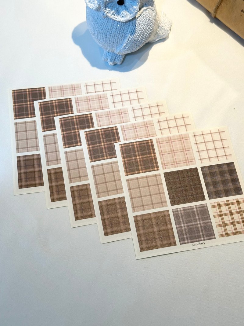 氛围感质感秋日格纹贴纸 5入组 - 卡片/明信片 - 其他材质 