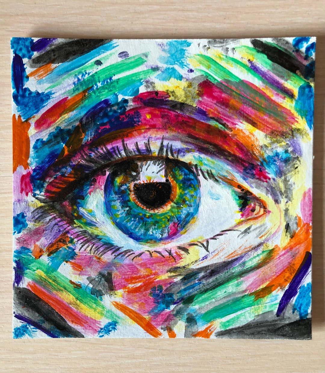 Original acrylic painting Eye pop art hand painted wall art 6x6 inches - 墙贴/壁贴 - 其他材质 多色