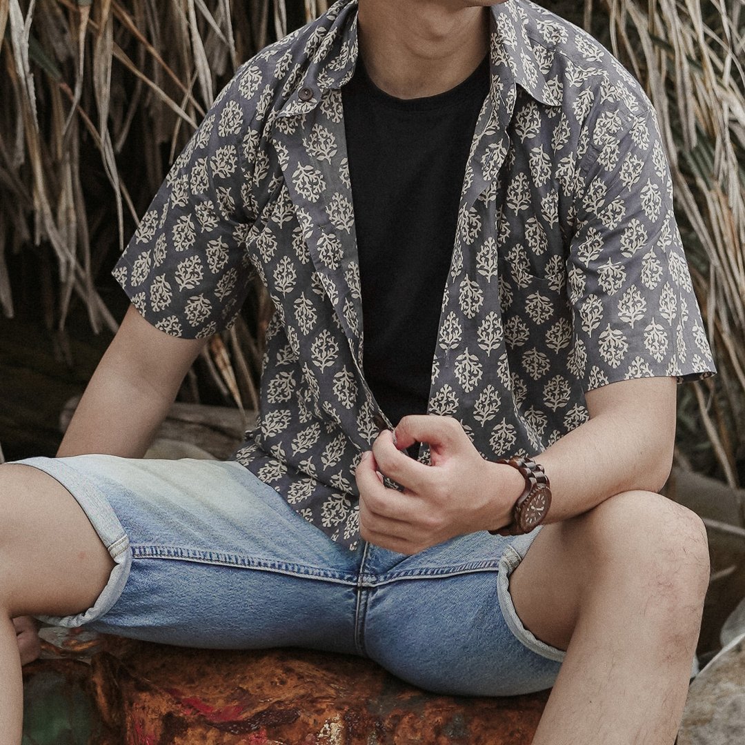 印度盖染工艺纯棉 男生衬衫 － 雪花灰 - 男装衬衫 - 棉 多色