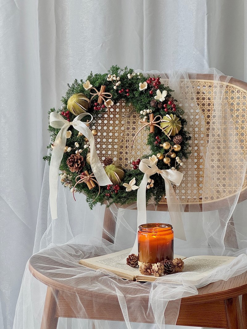 圣诞永生花圈 圣诞礼物 圣诞节 圣诞花圈 永生雪松 圣诞布置 30CM - 干燥花/捧花 - 植物．花 