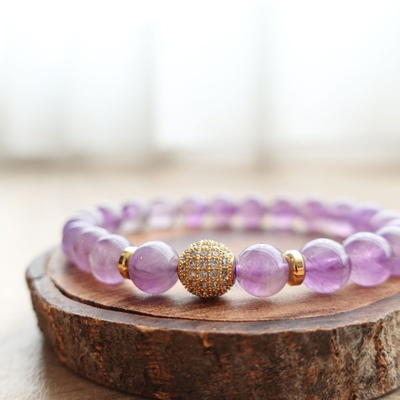 紫气烟霞 天然紫水晶 手工钻珠搭配 孤品 能量水晶 智慧之石 礼物 - 手链/手环 - 水晶 紫色