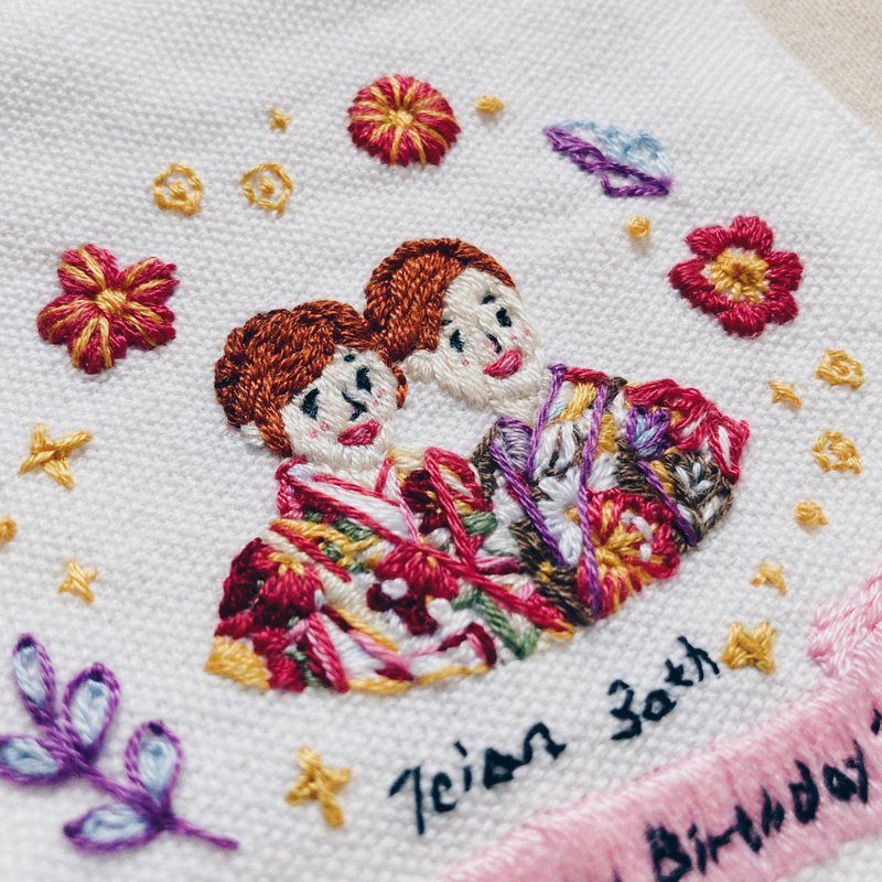 【定制化礼物】手刺绣 / 似颜 / 旗帜 / 挂画 / good day (小) - 海报/装饰画/版画 - 绣线 粉红色